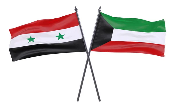 Syria Kuwait Two Crossed Flags Isolated White Background Image — Stock Photo, Image