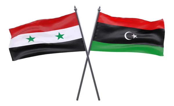 Syria Libya Two Crossed Flags Isolated White Background Image — Stock Photo, Image