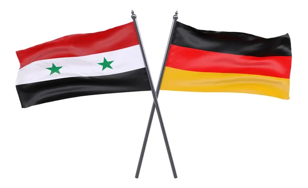 Siria Germania Due Bandiere Incrociate Isolate Sfondo Bianco Immagine — Foto Stock