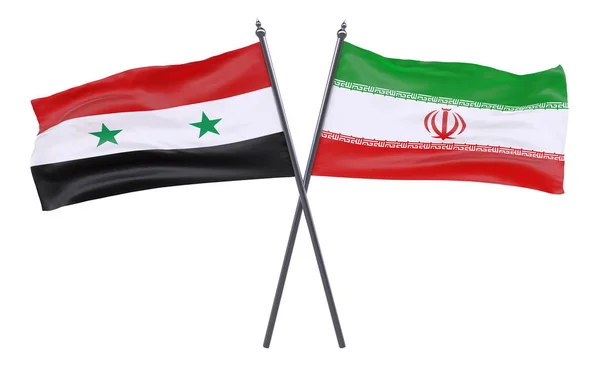 Syria Iran Two Crossed Flags Isolated White Background Image — Stock Photo, Image