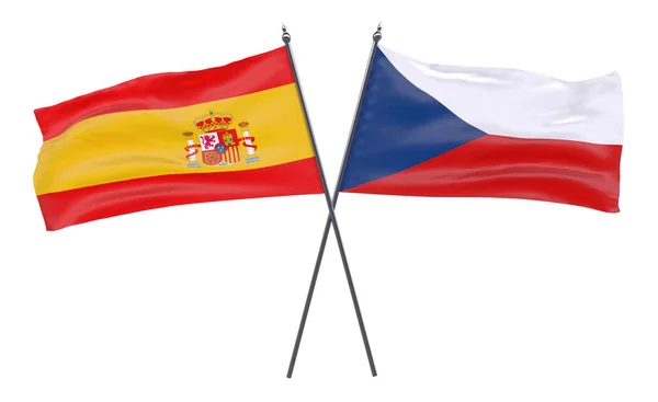 Іспанії Чехії Два Перетнув Прапори Ізольовані Білому Тлі Зображення — стокове фото