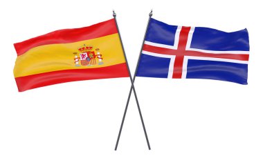 İspanya ve İzlanda, iki beyaz arka plan üzerinde izole bayrakları geçti. 3D görüntü