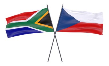 Güney Afrika ve çek, iki beyaz arka plan üzerinde izole bayrakları geçti. 3D görüntü