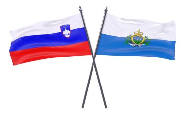 Slovenya ve San Marino, iki beyaz arka plan üzerinde izole bayrakları geçti. 3D görüntü