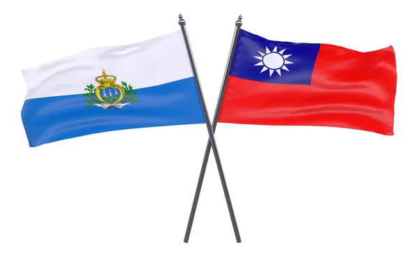 San Marino Taiwán Dos Banderas Cruzadas Aisladas Sobre Fondo Blanco —  Fotos de Stock