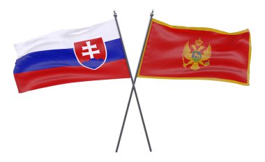 Slovakya ve Karadağ, iki beyaz arka plan üzerinde izole bayrakları geçti. 3D görüntü