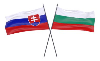 Slovakya ve Bulgaristan, iki beyaz arka plan üzerinde izole bayrakları geçti. 3D görüntü