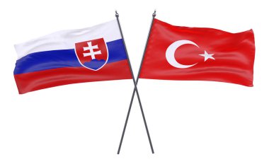 Slovakya ve Türkiye, iki beyaz arka plan üzerinde izole bayrakları geçti. 3D görüntü