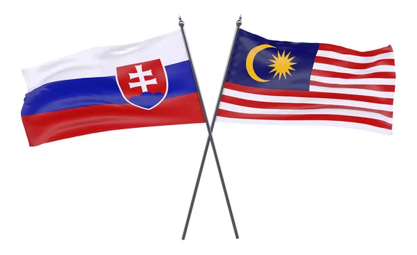 Eslovaquia Malasia Dos Banderas Cruzadas Aisladas Sobre Fondo Blanco Imagen —  Fotos de Stock