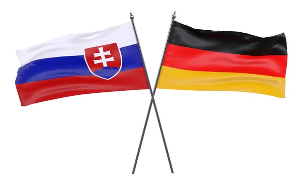 Eslováquia Alemanha Duas Bandeiras Cruzadas Isoladas Fundo Branco Imagem — Fotografia de Stock