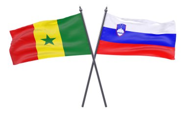 Senegal ve Slovenya, iki beyaz arka plan üzerinde izole bayrakları geçti. 3D görüntü