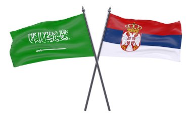 Suudi Arabistan ve Sırbistan, iki beyaz arka plan üzerinde izole bayrakları geçti. 3D görüntü