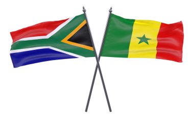 Güney Afrika ve Senegal, iki beyaz arka plan üzerinde izole bayrakları geçti. 3D görüntü