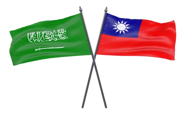 Arabia Saudita Taiwán Dos Banderas Cruzadas Aisladas Sobre Fondo Blanco —  Fotos de Stock