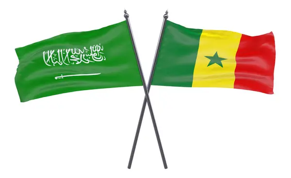 Arabia Saudita Senegal Dos Banderas Cruzadas Aisladas Sobre Fondo Blanco —  Fotos de Stock