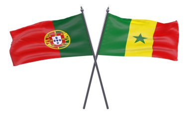 Portekiz ve Senegal, iki beyaz arka plan üzerinde izole bayrakları geçti. 3D görüntü