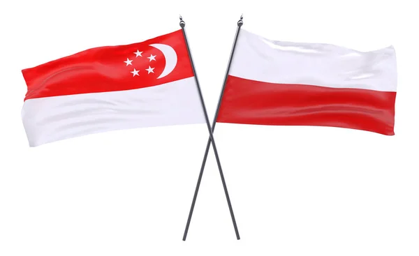 Polsce Singapur Dwa Skrzyżowane Flagi Białym Tle Obraz — Zdjęcie stockowe