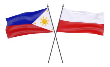 Pilippines ve Polonya, iki beyaz arka plan üzerinde izole bayrakları geçti. 3D görüntü