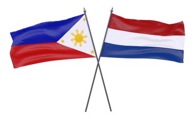 Pilippines ve Hollanda, iki beyaz arka plan üzerinde izole bayrakları geçti. 3D görüntü