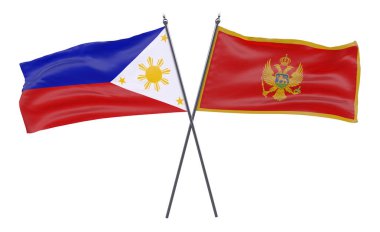 Pilippines ve Karadağ, iki beyaz arka plan üzerinde izole bayrakları geçti. 3D görüntü