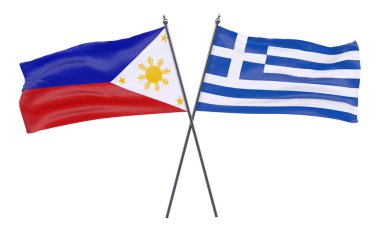 Pilippines ve Yunanistan, iki beyaz arka plan üzerinde izole bayrakları geçti. 3D görüntü