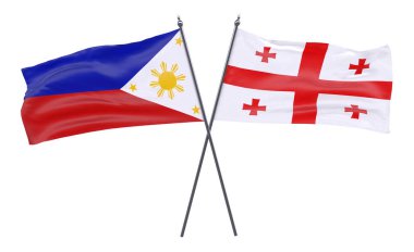 Pilippines ve Gürcistan, iki beyaz arka plan üzerinde izole bayrakları geçti. 3D görüntü
