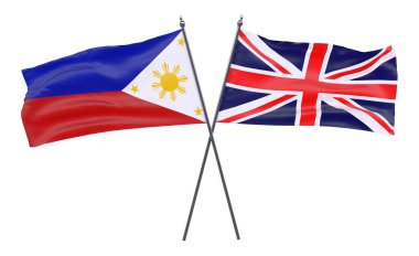 Pilippines ve Amerika Birleşik Devletleri, iki beyaz arka plan üzerinde izole bayrakları geçti. 3D görüntü