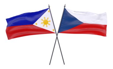 Pilippines ve Çek Cumhuriyeti, iki beyaz arka plan üzerinde izole bayrakları geçti. 3D görüntü