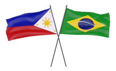 Pilippines ve Brezilya, iki beyaz arka plan üzerinde izole bayrakları geçti. 3D görüntü