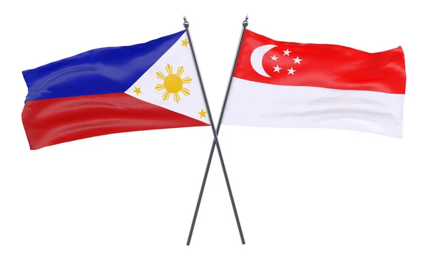 Пилиппины Сингапур Два Скрещенных Флага Белом Фоне Изображение — стоковое фото