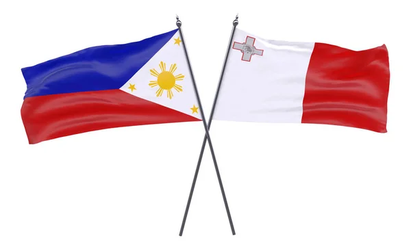 Пилиппинс Мальта Два Скрещенных Флага Белом Фоне Изображение — стоковое фото