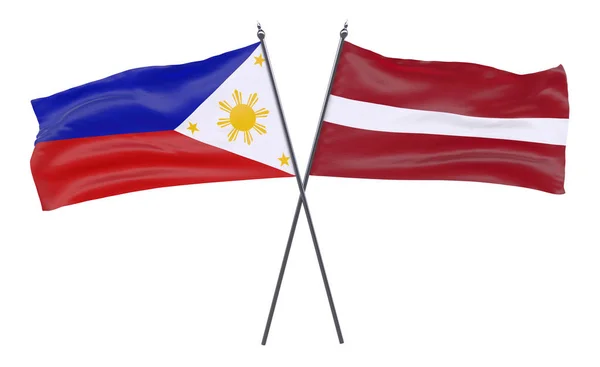 Пилиппины Латвия Два Скрещенных Флага Изолированы Белом Фоне Изображение — стоковое фото