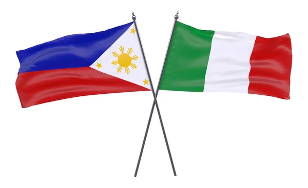 Пилиппины Италия Два Скрещенных Флага Изолированы Белом Фоне Изображение — стоковое фото