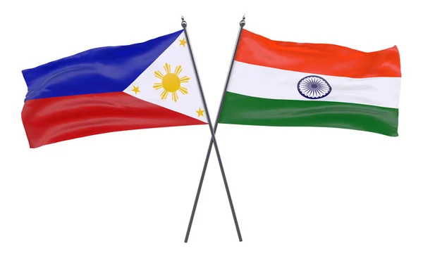 Pilippines Inde Deux Drapeaux Croisés Isolés Sur Fond Blanc Image — Photo