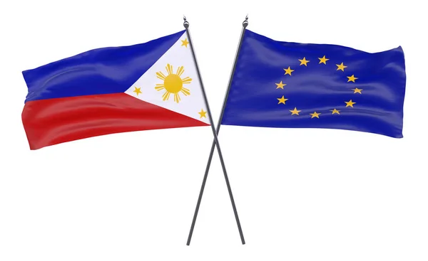 Pilippines Европейский Союз Два Перекрещенных Флага Изолированы Белом Фоне Изображение — стоковое фото