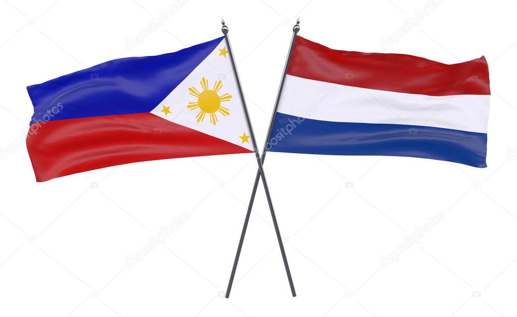 Pilippines and Netherlands, two crossed flags isolated on white background. 3d image