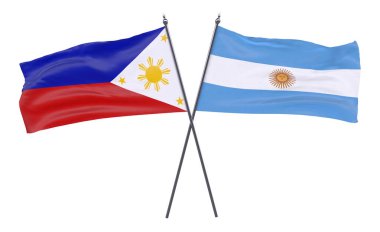 Pilippines ve Arjantin, iki beyaz arka plan üzerinde izole bayrakları geçti. 3D görüntü