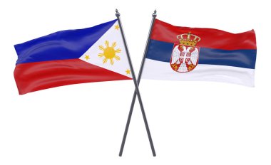 Pilippines ve Sırbistan, iki beyaz arka plan üzerinde izole bayrakları geçti. 3D görüntü