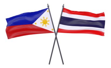 Pilippines ve Tayland, iki beyaz arka plan üzerinde izole bayrakları geçti. 3D görüntü