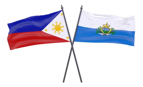 Пилиппинс Сан Марино Два Скрещенных Флага Белом Фоне Изображение — стоковое фото