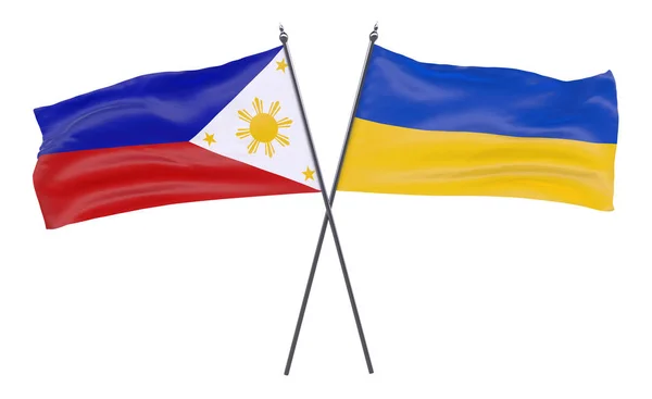 Pilippines Ukraine Deux Drapeaux Croisés Isolés Sur Fond Blanc Image — Photo