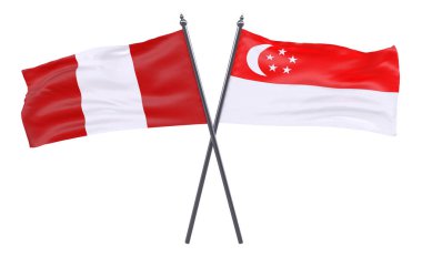Peru ve Singapur, iki beyaz arka plan üzerinde izole bayrakları geçti. 3D görüntü