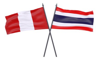 Peru ve Tayland, iki beyaz arka plan üzerinde izole bayrakları geçti. 3D görüntü