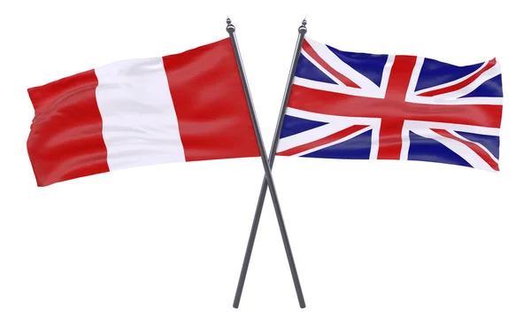Perú Reino Unido Dos Banderas Cruzadas Aisladas Sobre Fondo Blanco — Foto de Stock