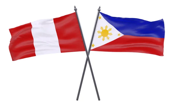 Перу Филиппины Два Скрещенных Флага Белом Фоне Изображение — стоковое фото