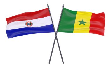Paraguay ve Senegal, iki beyaz arka plan üzerinde izole bayrakları geçti. 3D görüntü