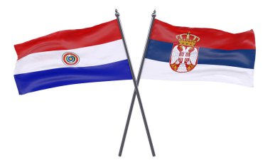 Paraguay ve Sırbistan, iki beyaz arka plan üzerinde izole bayrakları geçti. 3D görüntü