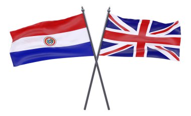 Paraguay ve İngiltere, iki beyaz arka plan üzerinde izole bayrakları geçti. 3D görüntü