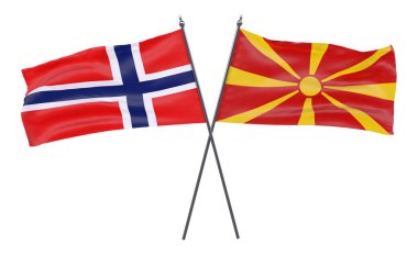 Norveç ve Makedonya, iki beyaz arka plan üzerinde izole bayrakları geçti. 3D görüntü