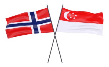 Norveç ve Singapur, iki beyaz arka plan üzerinde izole bayrakları geçti. 3D görüntü